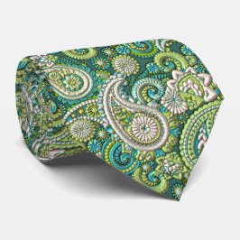 Aqua Turquoise Lime Groen Paisley Bloemmotief Stropdas