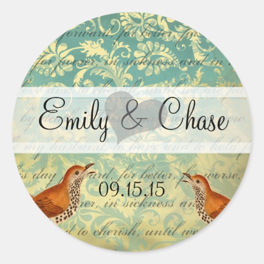 Aqua Turquoise Lovebirds Bruiloft Sticker (Voorkant)