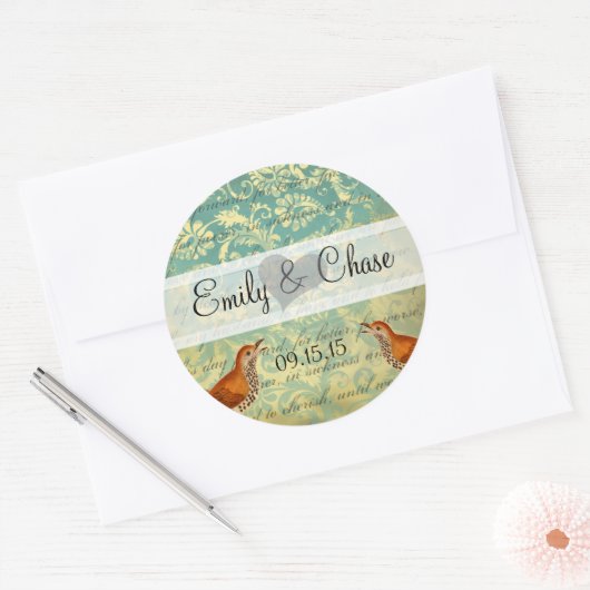 Aqua Turquoise Lovebirds Bruiloft Sticker (Envelop)