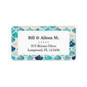 Aqua turquoise marmeren zeemeerminschaal etiket (Voorkant)