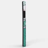 Aqua Turquoise Monogram Glitter Bloem Patroon Case-Mate iPhone Case (Achterkant/rechts)