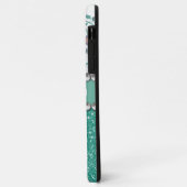 Aqua Turquoise Monogram Glitter Bloem Patroon Case-Mate iPhone Case (Achterkant/links)