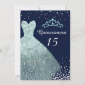 Aqua Turquoise Navy Blue Gown Quinceanera Party Kaart (Voorkant)