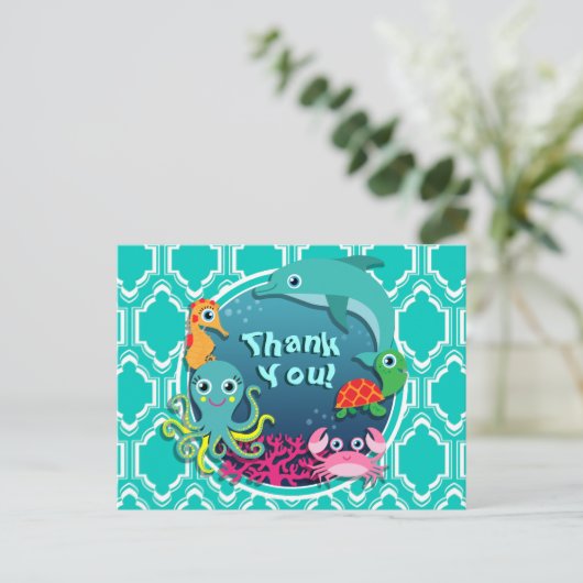 Aqua Turquoise Ocean Life Baby shower Briefkaart (Staand voorkant)