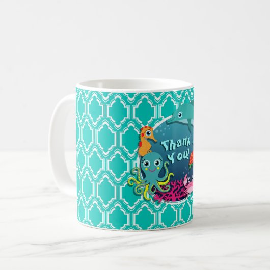 Aqua Turquoise Ocean Life Baby shower Koffiemok (Voorkant links)