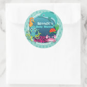 Aqua Turquoise Ocean Life Baby shower Ronde Sticker (Tas)