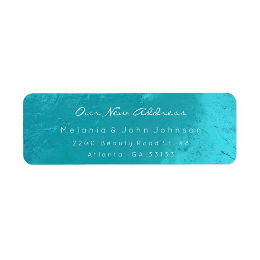 Aqua Turquoise Ocean White Nieuw Adress RSVP Etiket (Voorkant)