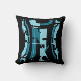 Aqua Turquoise op Black Bold Tribal Art Design Kussen