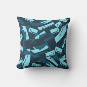 Aqua Turquoise op Navy Slanted Pieces Kussen