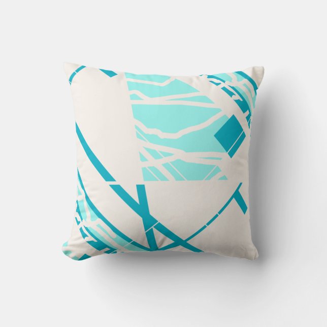 Aqua Turquoise op Off-white Abstract MCM-geïnspire Kussen (Voorkant)