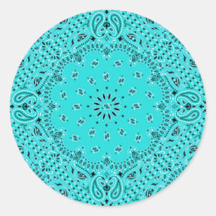 Aqua Turquoise Paisley Western Bandana Sjaal Print Ronde Sticker