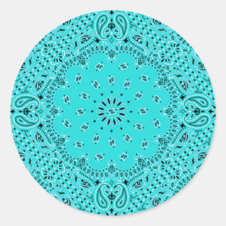 Aqua Turquoise Paisley Western Bandana Sjaal Print Ronde Sticker