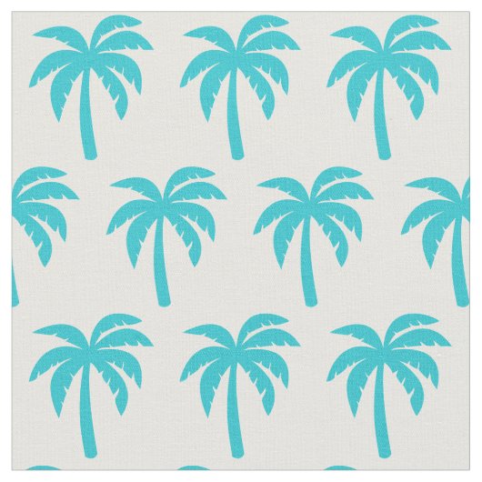 Aqua Turquoise Palm Tree Fabric Stof (Close Up)