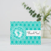 Aqua Turquoise Retro Baby Feet Baby shower Briefkaart (Staand voorkant)