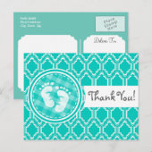 Aqua Turquoise Retro Baby Feet Baby shower Briefkaart (Voorkant / Achterkant)
