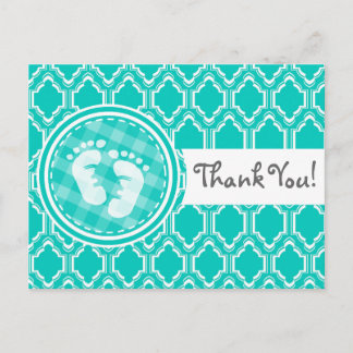 Aqua Turquoise Retro Baby Feet Baby shower Briefkaart