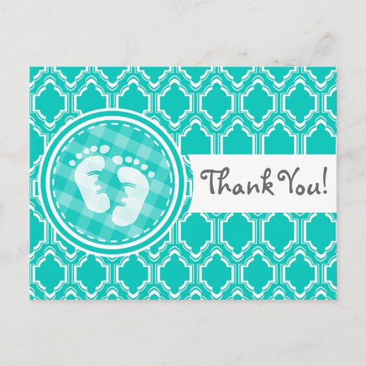 Aqua Turquoise Retro Baby Feet Baby shower Briefkaart (Voorkant)