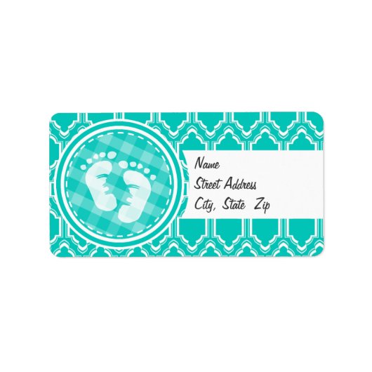 Aqua Turquoise Retro Baby Feet Baby shower Etiket (Voorkant)