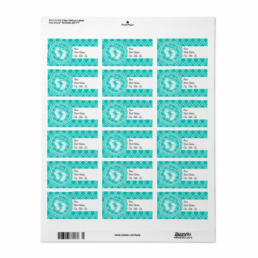 Aqua Turquoise Retro Baby Feet Baby shower Etiket (Full Sheet)