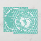 Aqua Turquoise Retro Baby Feet Baby shower Kaart (Voorkant / Achterkant)