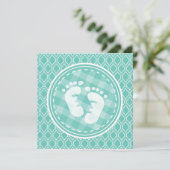 Aqua Turquoise Retro Baby Feet Baby shower Kaart (Staand voorkant)