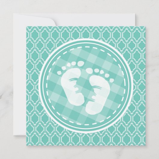 Aqua Turquoise Retro Baby Feet Baby shower Kaart (Voorkant)
