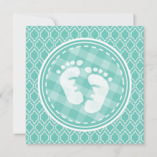 Aqua Turquoise Retro Baby Feet Baby shower Kaart