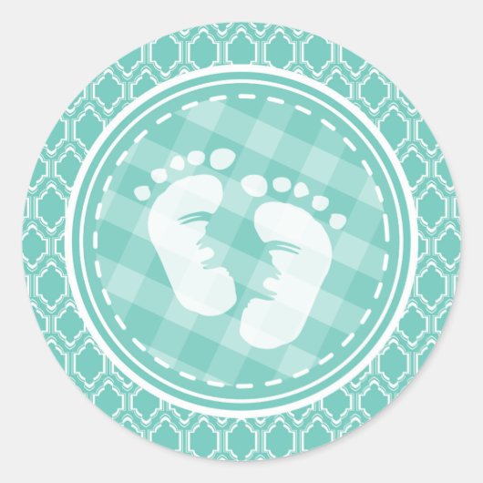 Aqua Turquoise Retro Baby Feet Baby shower Ronde Sticker (Voorkant)