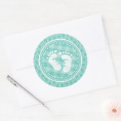 Aqua Turquoise Retro Baby Feet Baby shower Ronde Sticker (Envelop)