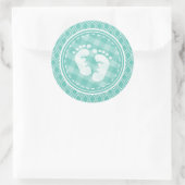 Aqua Turquoise Retro Baby Feet Baby shower Ronde Sticker (Tas)
