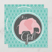 Aqua Turquoise Retro Baby Meisje Olifant Douche Kaart (Voorkant / Achterkant)