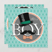 Aqua Turquoise Retro Funny Boy Baby shower Kaart (Voorkant / Achterkant)
