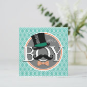 Aqua Turquoise Retro Funny Boy Baby shower Kaart (Staand voorkant)