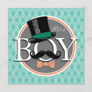 Aqua Turquoise Retro Funny Boy Baby shower Kaart