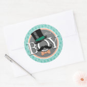 Aqua Turquoise Retro Funny Boy Baby shower Ronde Sticker (Envelop)