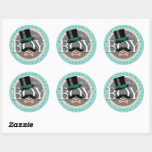 Aqua Turquoise Retro Funny Boy Baby shower Ronde Sticker (Vel)
