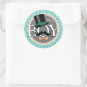 Aqua Turquoise Retro Funny Boy Baby shower Ronde Sticker (Tas)