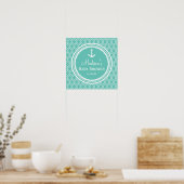 Aqua Turquoise Retro Nautical Anchor Baby shower Poster (Keuken)