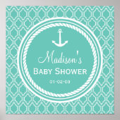 Aqua Turquoise Retro Nautical Anchor Baby shower Poster (Voorkant)