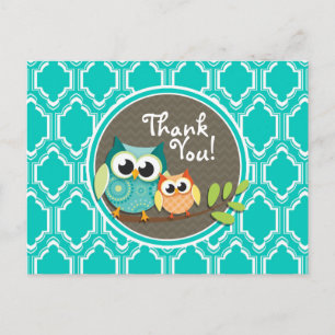 Aqua Turquoise Retro Uilen Baby shower Briefkaart