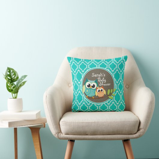 Aqua Turquoise Retro Uilen Baby shower Kussen (Stoel)