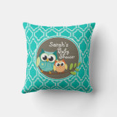 Aqua Turquoise Retro Uilen Baby shower Kussen (Achterkant)