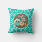 Aqua Turquoise Retro Uilen Baby shower Kussen (Voorkant)