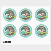 Aqua Turquoise Retro Uilen Baby shower Ronde Sticker (Vel)
