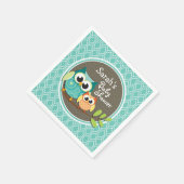Aqua Turquoise Retro Uilen Baby shower Servetten (Hoek)
