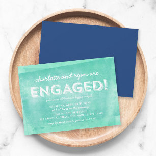 Aqua Turquoise Rolled Ink Engagement Party Kaart