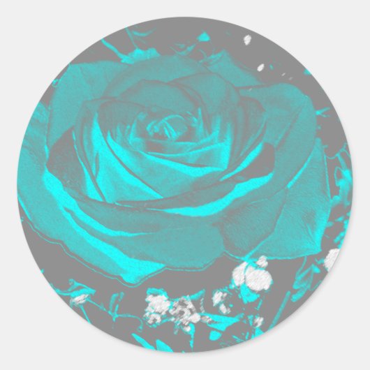 Aqua Turquoise Roos Rozen Bloesems Bloemen Ronde Sticker (Voorkant)