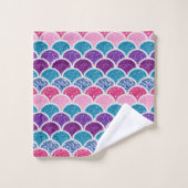 aqua turquoise roze paarse mermaid scales bad handdoek (Wasdoekje)