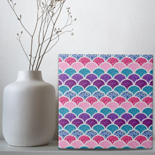 aqua turquoise roze paarse mermaid scales tegeltje