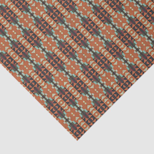 Aqua Turquoise Rust Oranje Dark Brown Mosaic Art Tissuepapier (Detail)